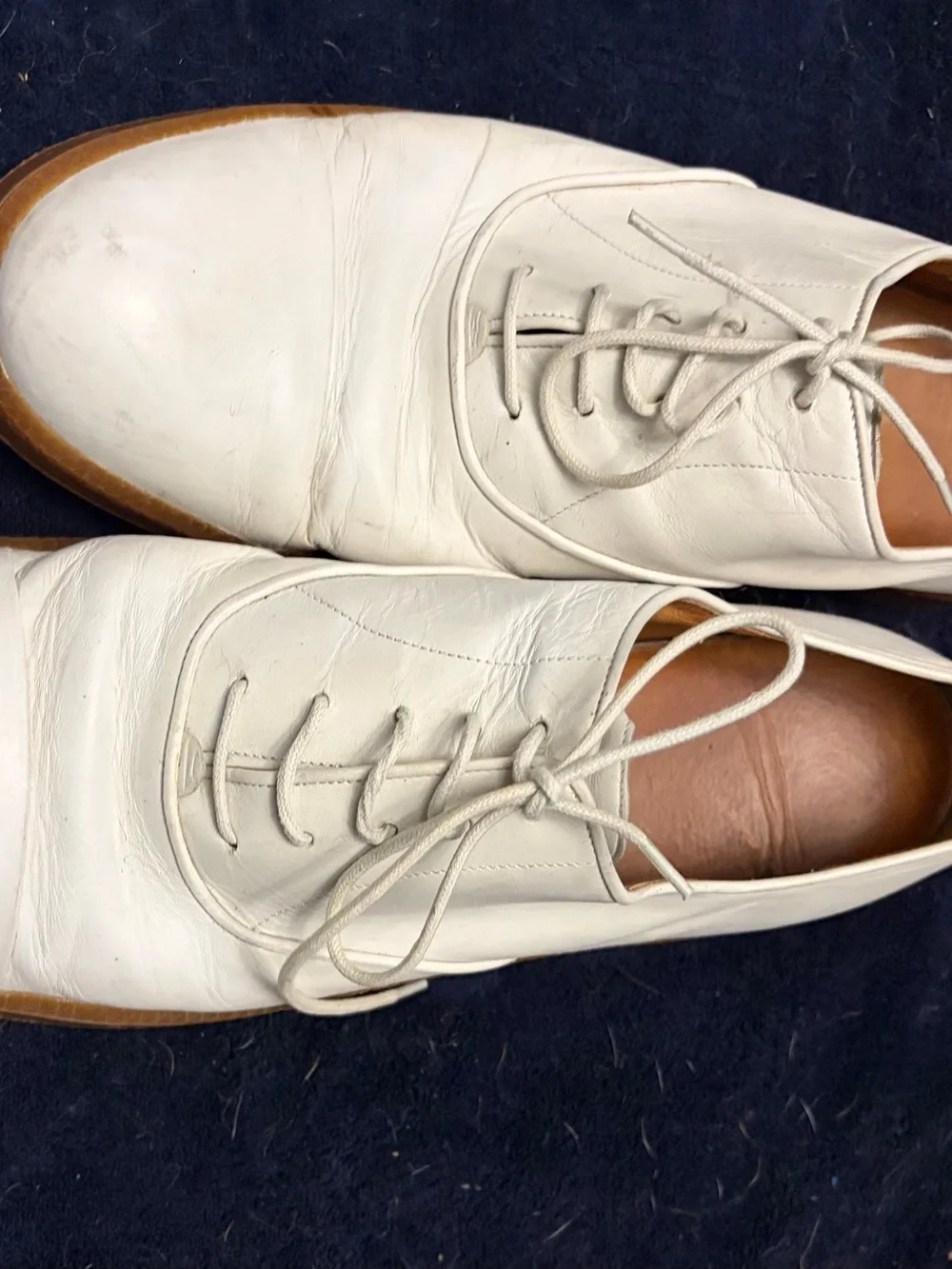 Dries Van Noten White Leather Lace-Up Loafers with Tan Sole
